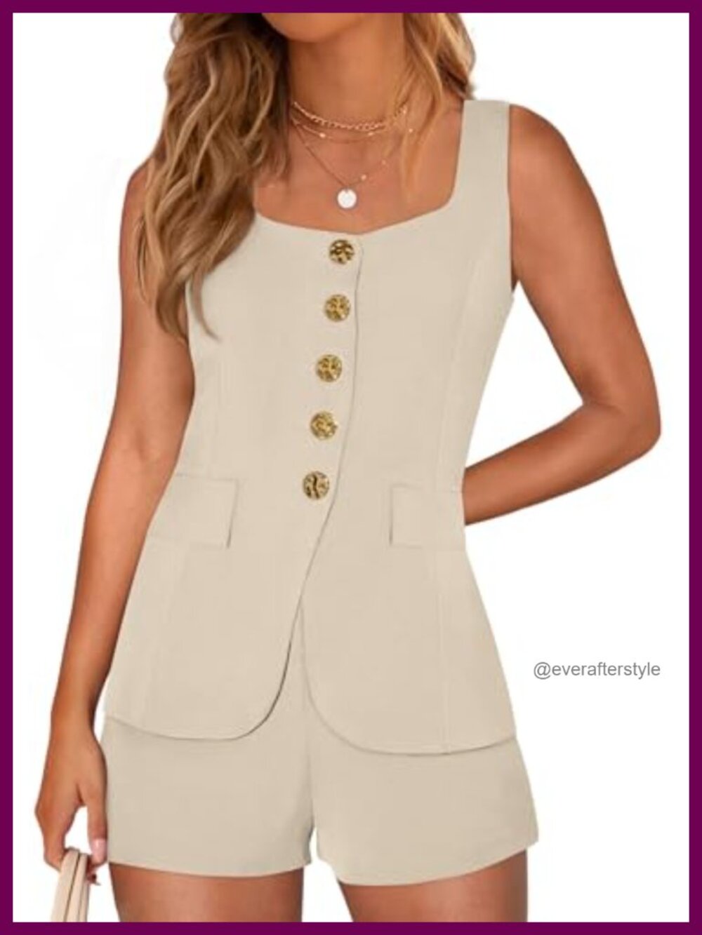 Women's Button Down Two Piece Short Set Sleeveless Vest Top Matching